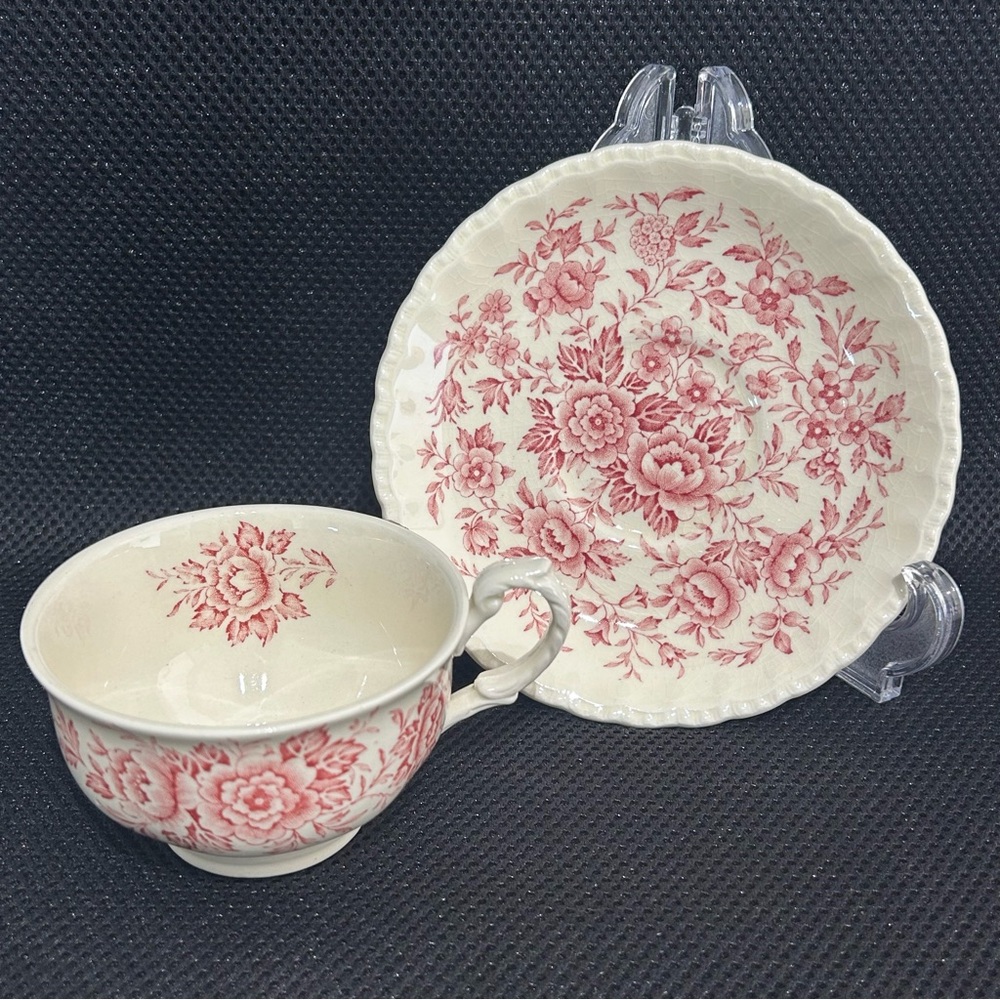 Grindley England Printemps 2 Cups & Saucers Pink Floral Rare VTG